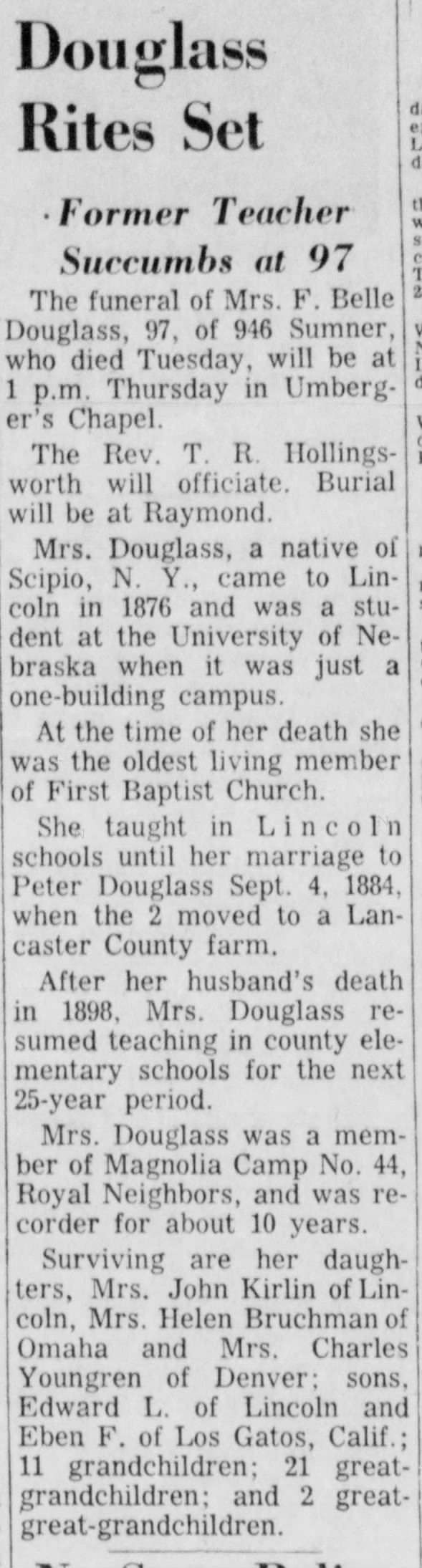 Flora Belle Douglass obit